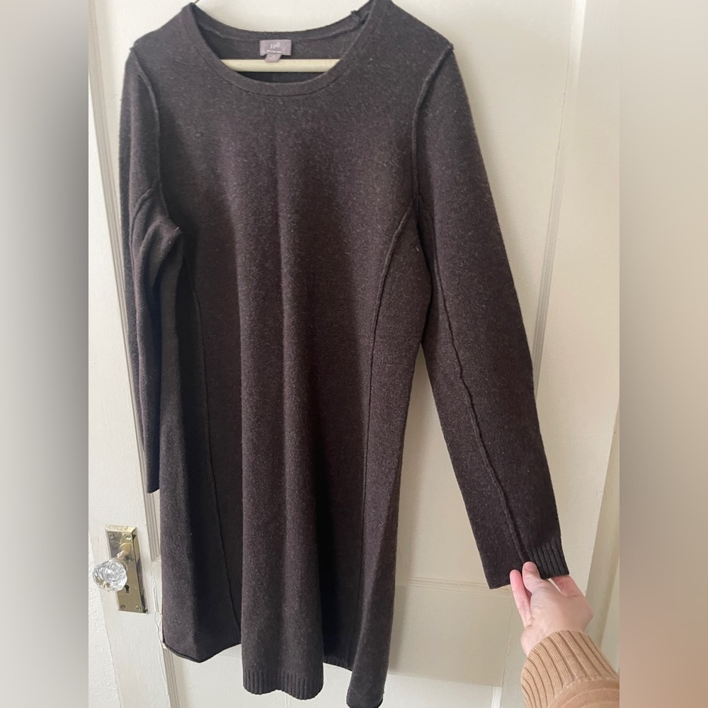 J. Jill wool cashmere Elegant walnut Brown knit Sweater Dress medium long sleeve - Picture 6 of 9